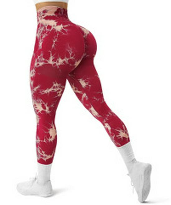 Women's Tie-Dye Peach Yoga Leggings - High Waist, Hip Lift, Sports & Running Fitness Pants