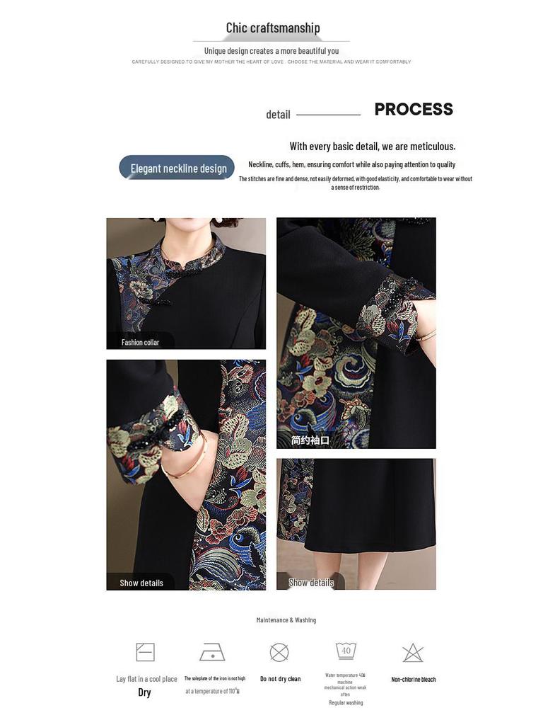 Cheongsam de Estilo Chinês de Primavera 2025 da Mamãe: Vestido Longo Elegante para Mulheres de Meia-Idade