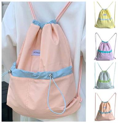 Contrast Color Light Soft Nylon Bag Korean Style Shoulder Bag Drawstring  Backpacks  Outdoor