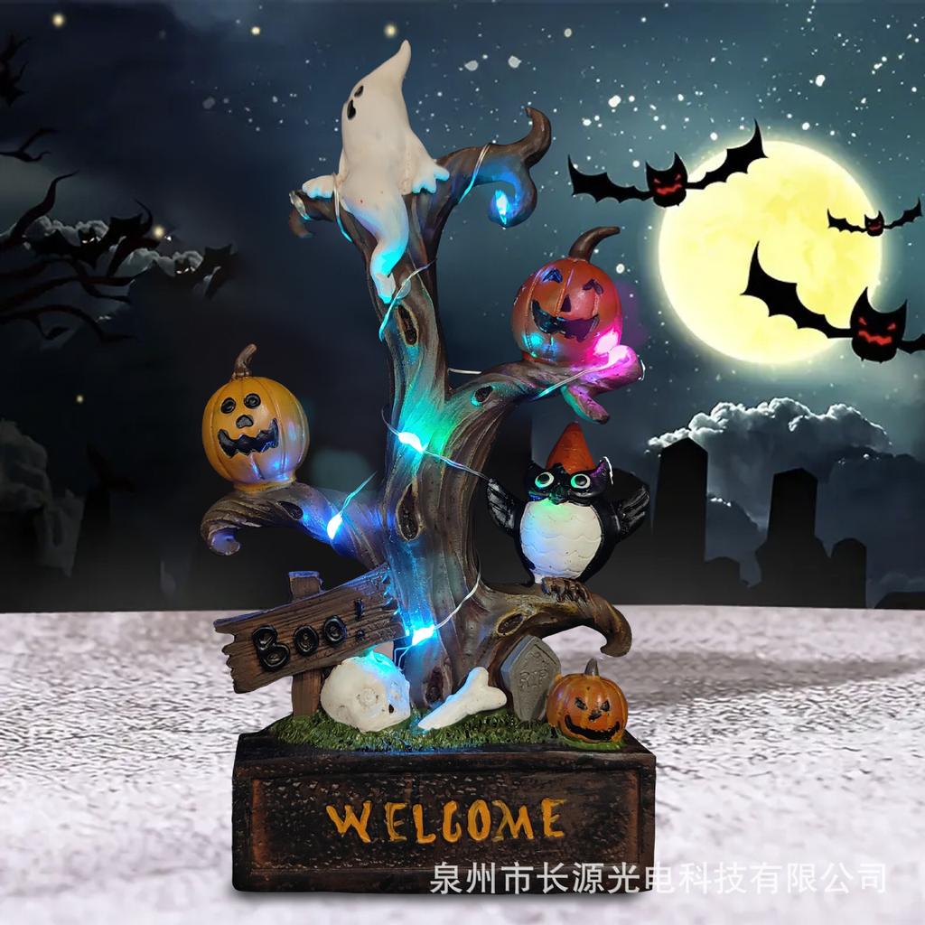 Halloween explosion pumpkin ghost tree lamp luminous ornament indoor atmosphere colorful lighting resin crafts