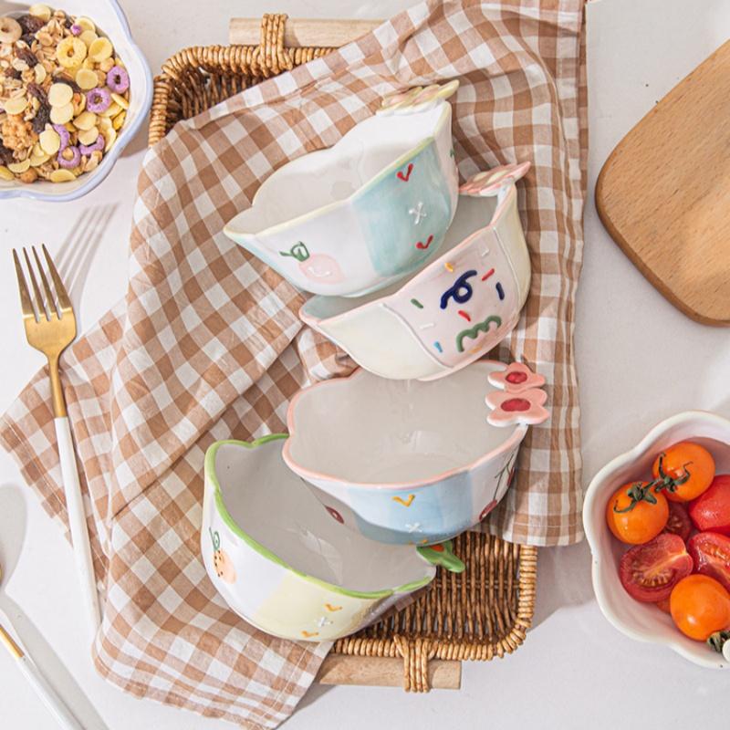 Factory Direct Lelyi Ins Cartoon Cute Girlish Ceramic Bowl High-value Fresh-style Cereal Bowl