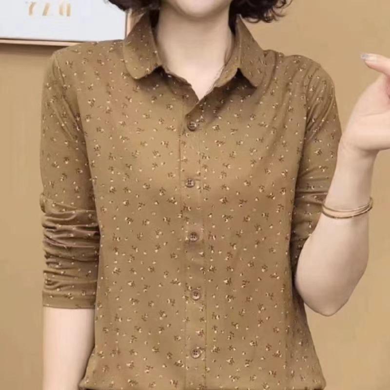 pink floral print collared long sleeve button down shirt for women M жёлтый