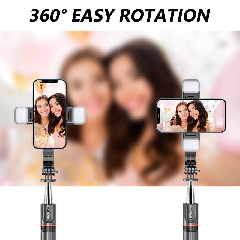 Nový bezdrôtový selfie tyč s 360° rotáciou, prenosný, vyvážený, stabilné snímanie, živé vysielanie s výplňovým svetlom, skladací monopod