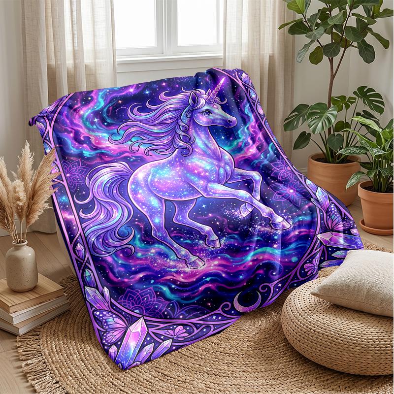 Cosmic Unicorn with Flowers Blanket Personalized Name Flannel Blanket Soft Cozy Plush Throw for Sofa Bed Lightweight Home Decor
