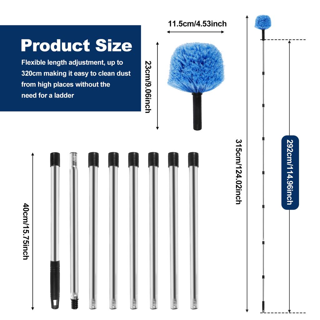 Cobweb Duster Extendable Fan Cleaner Duster with Extension Pole Multi-purpose Spider Web Brush Cleaning Kit Long Handle Spider