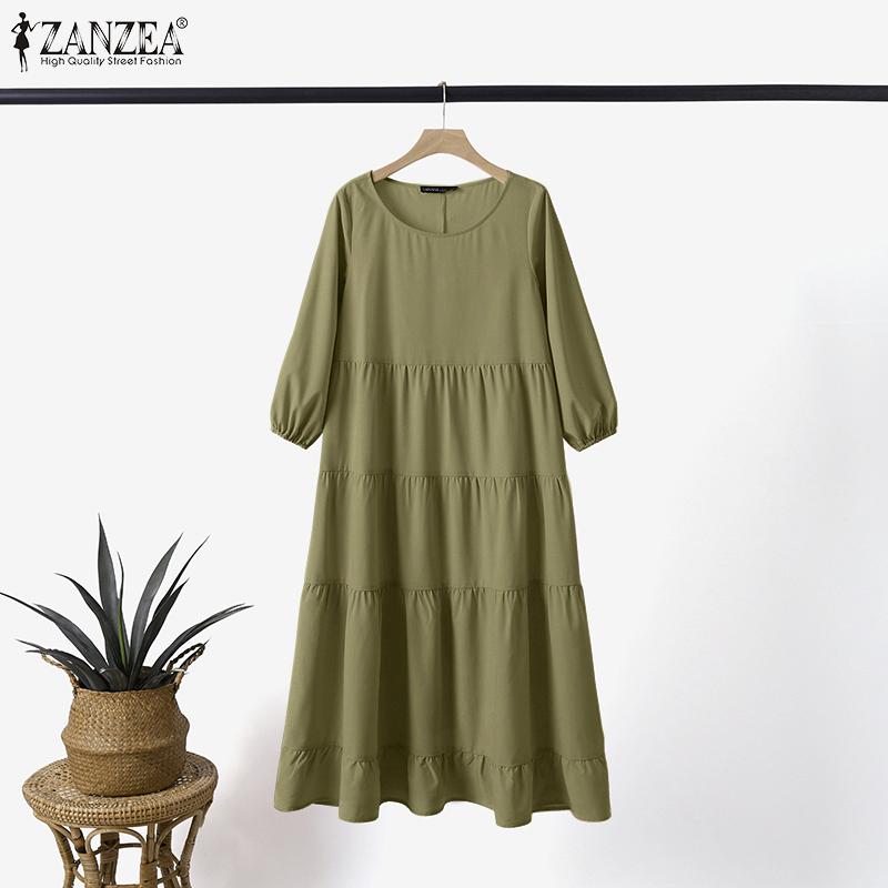 

ZANZEA Весеннее повседневное женское платье с круглым вырезом и длинными рукавами
