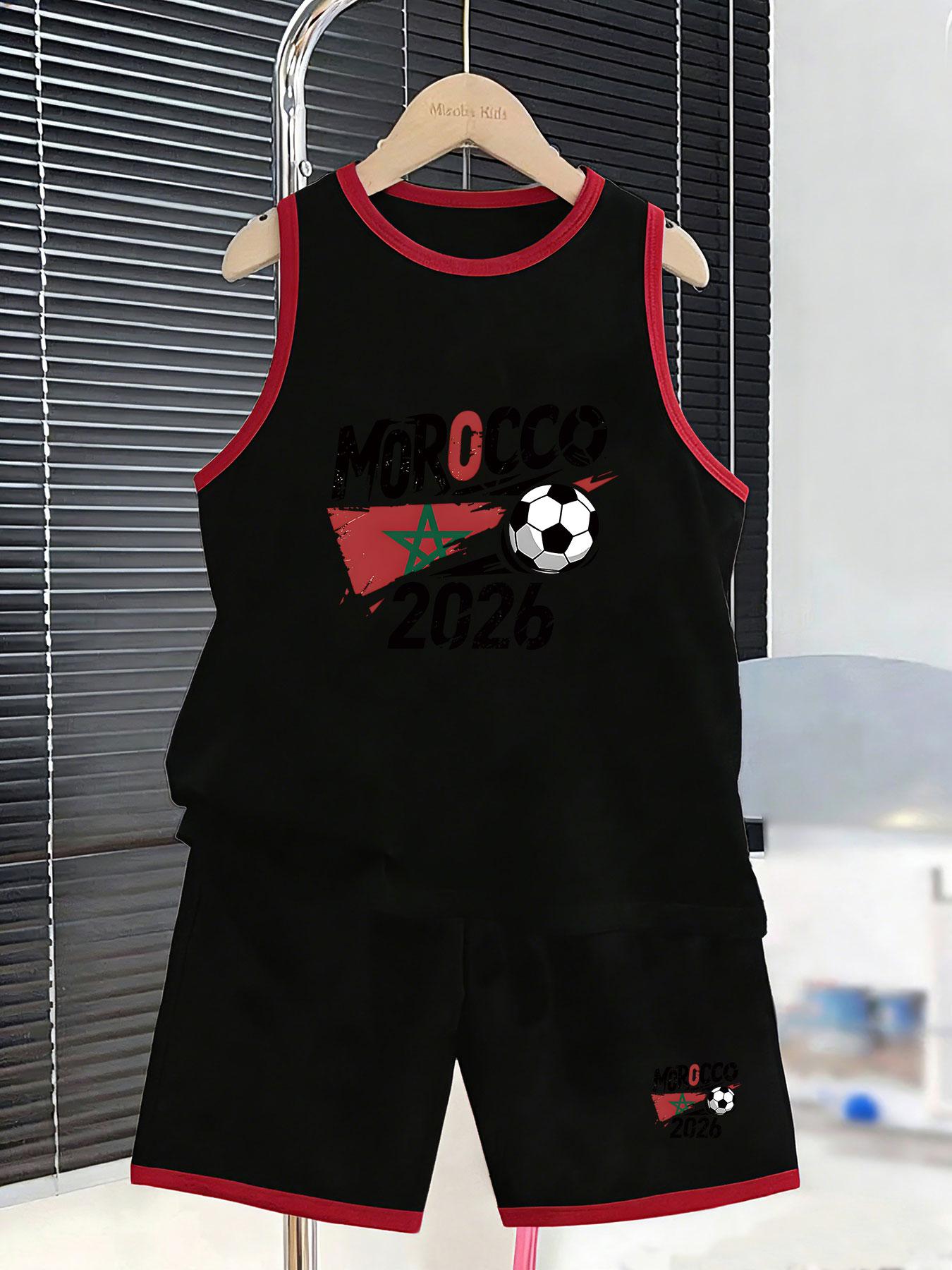 

Boys’ Morocco soccer set. 2026 trendy prints, breathable fabric, loose fit for sports & daily wear. 7Y чорний
