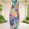 Women Plus Size Round Neck Short Sleeve Black Gold Swirl Printed Loose Dress With Side Pockets