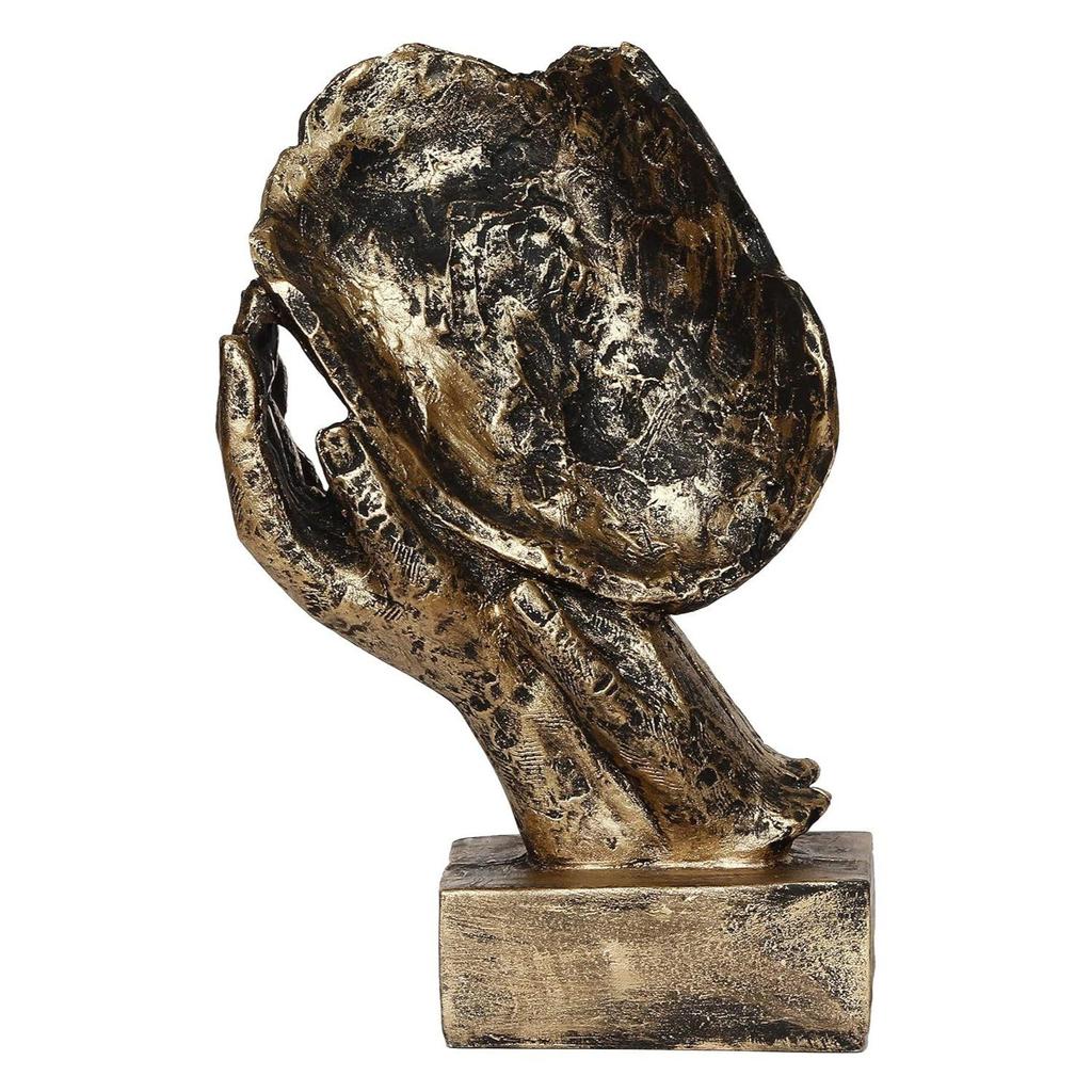CraftIndia Golden Resin Human Face Statue Sleeping On Hands Decorative Showpiece for Home Decor Living Room Bedroom|