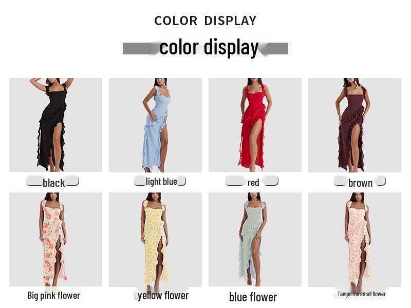 2024 Francouzské letní šaty s volánky a rozparkem pro ženy