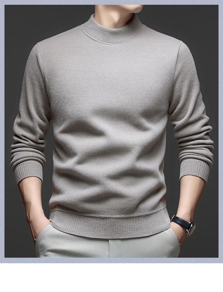 Men's Thick Velvet Knit Sweater - Winter Warm Half-High Collar Base Layer