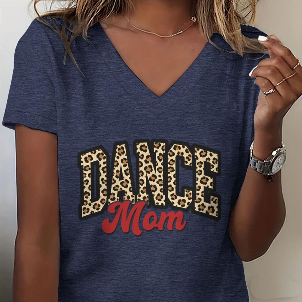Leopard Print Dance Mom T-shirts Vintage Dance Lover Dancer Mama Streetwear Mother's Day Gift Short-sleeve V-neck T-shirt