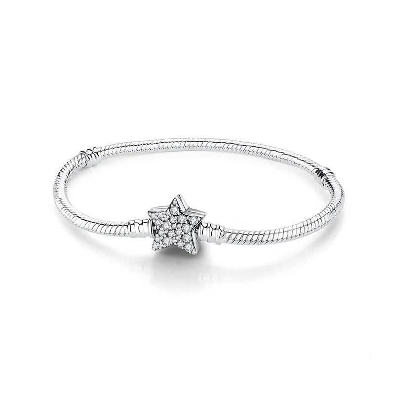 Originale 925 Sterling Sølv Armbånd Armbånd Krystallkule Kjærlighet Hjertelås Perler Charms Moments Armbånd For Kvinner DIY smykker