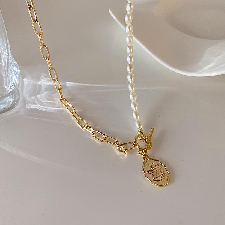 Pearl metal chain necklace simple personality versatile temperament neck chain collarbone chain