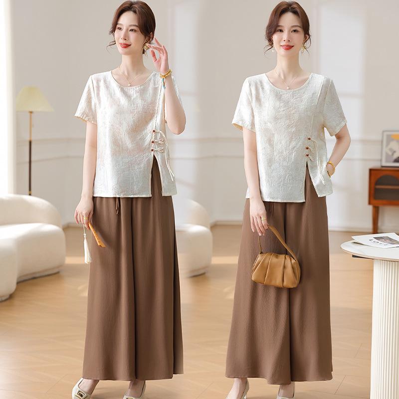 

Summer 2026 Women s Chinese-Style Skirt and Top Set for Middle-Aged and Elderly Mothers 2XL (Recommended for 48-58kg)