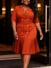 Women Chic Blazer Dress Brick Red Lapel Neck Double Breasted Belted Waist Business Casual Office Dresses