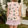 Children's Casual Short-Sleeved Pleated Cute Printed Round-Neck Solid-Color Top