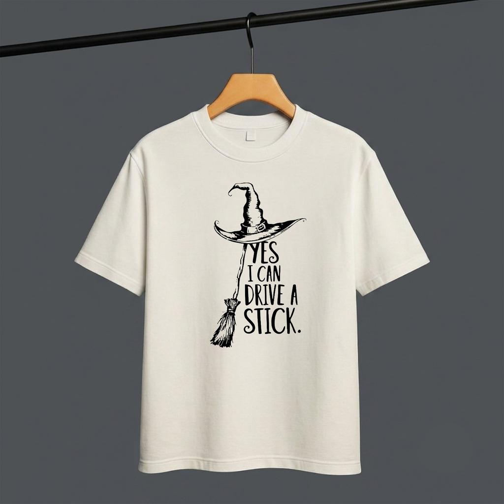 Yes I Can Drive A Stick Shirt Halloween Party Scary Witch Hat Spooky Season Top