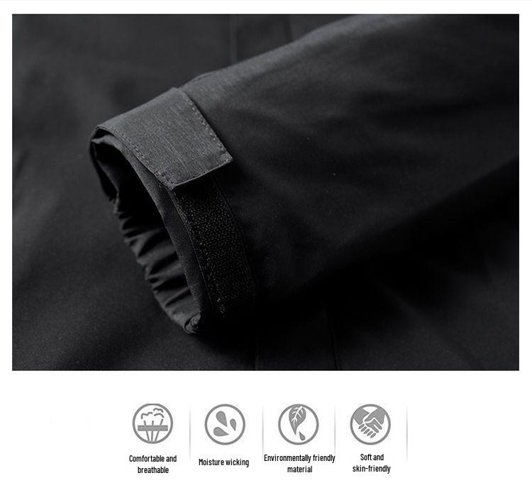 Men's Windproof Waterproof Fleece-Lined Jacket with Removable Hood for Autumn and Winter - Stain-Resistant Outdoor Mountaineering Outerwear.