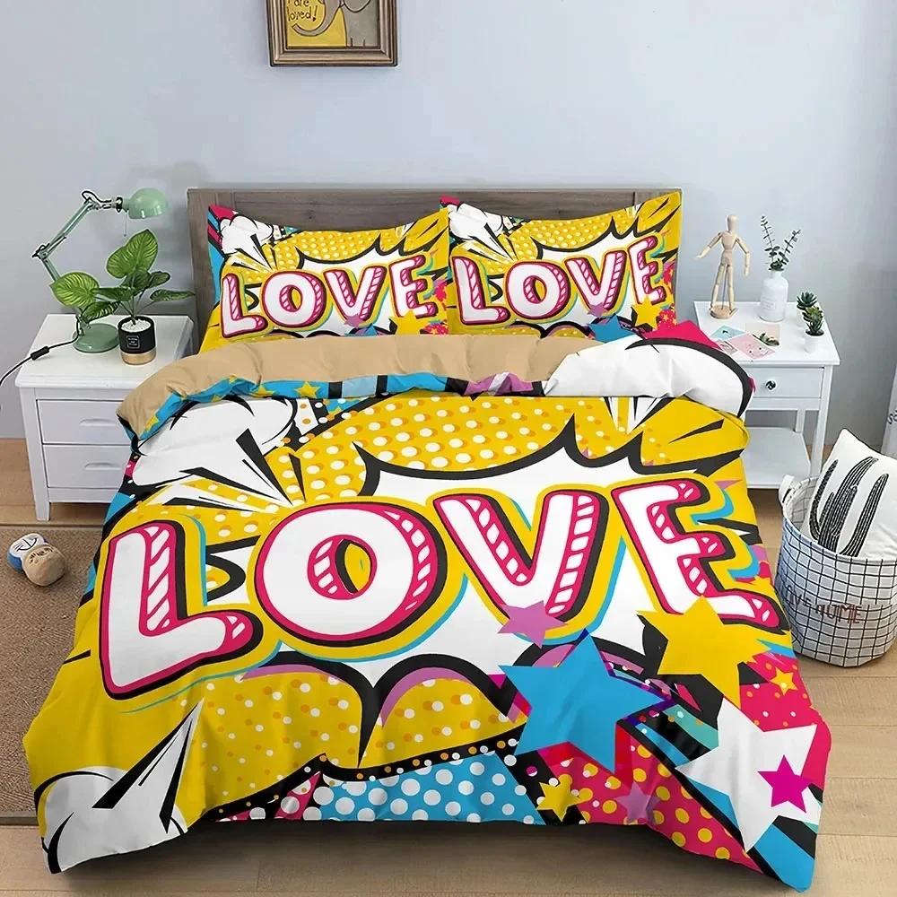 Color Comic Pattern Duvet Cover Queen King Cartoon Bedding Set For Kids Boys Girls Hippie Hip Hop Rock Style Comforter Cover
