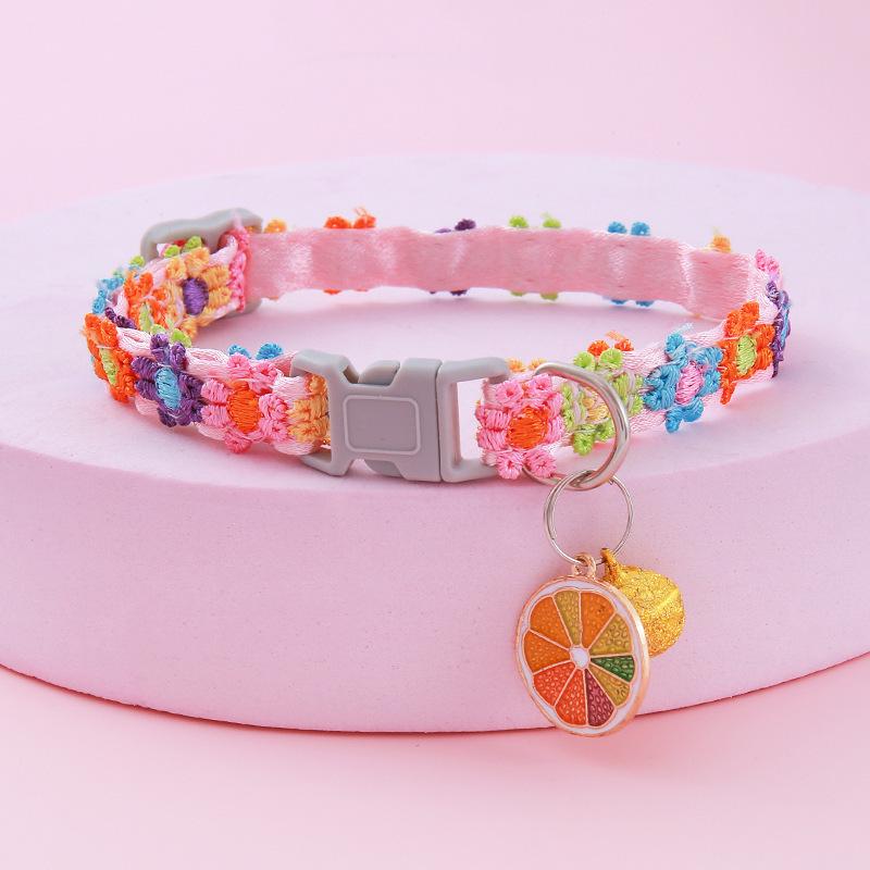 Adjustable Rainbow Lace Floral Collar with Bell for Small Dogs and Cats
