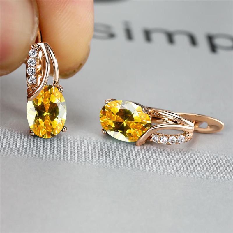 Crystal Purple Oval Stone Rose Gold Color Wedding Hoop Earrings For Women