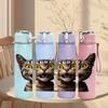 1PC Whimsical Street Cat 750ml Color Plastic Sports Water Bottle Leakproof Flip Straw Lid Suitable for Sports Office Home Use