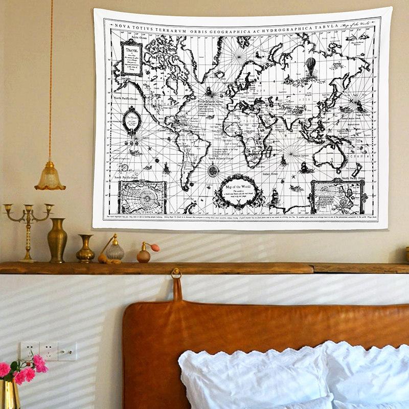Nordic Ins Style World Map Decorative Backdrop Cloth Bedroom Wall Art Hanging Painting Dorm  Homestay Tapestry