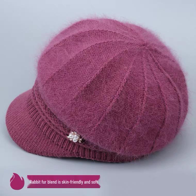 Knitted Wool Plush Winter Hat: Warm Rabbit Fur Design for Women & Seniors