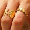 Stainless Steel Starfish Open Rings For Women Men Fashion Golden Color Irregular Textured Starfish Adjustable Ring Jewelry Gift