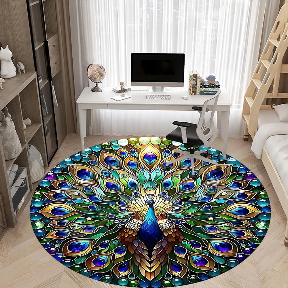 1pc Peacock Feather Mandala Chair Carpet for Office, Soft Comfortable Mat For Office, Living Room, Bedroom, Machine Washable Carpet Yy251112137