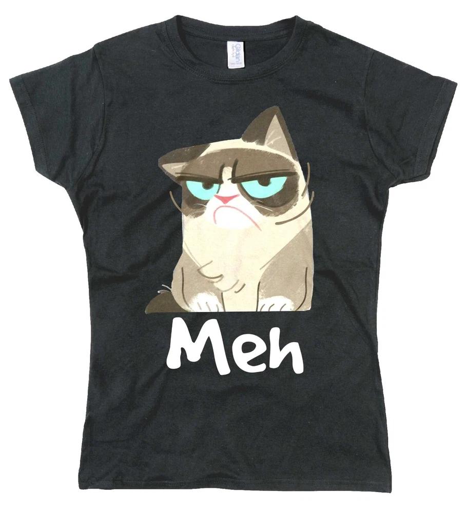 Unisexs Funny T Shirt Grumpy Cat Meh Female Fit Funny Cotton T Shirt 2XL