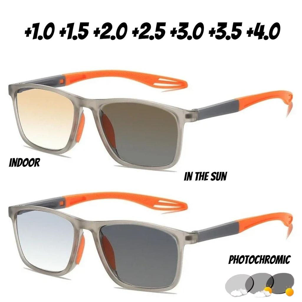 Sports Photochromic Reading Glasses 2-in-1 Anti UV Far Sight Sunglasses Progressive Color Anti-Blue Light