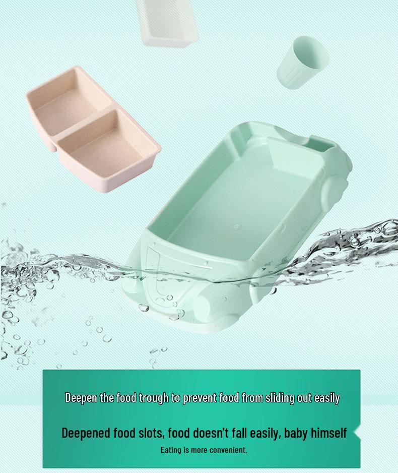 Bamboo Fiber Kids' Cartoon Car Tableware Set – Creative Divided Bowl Gift