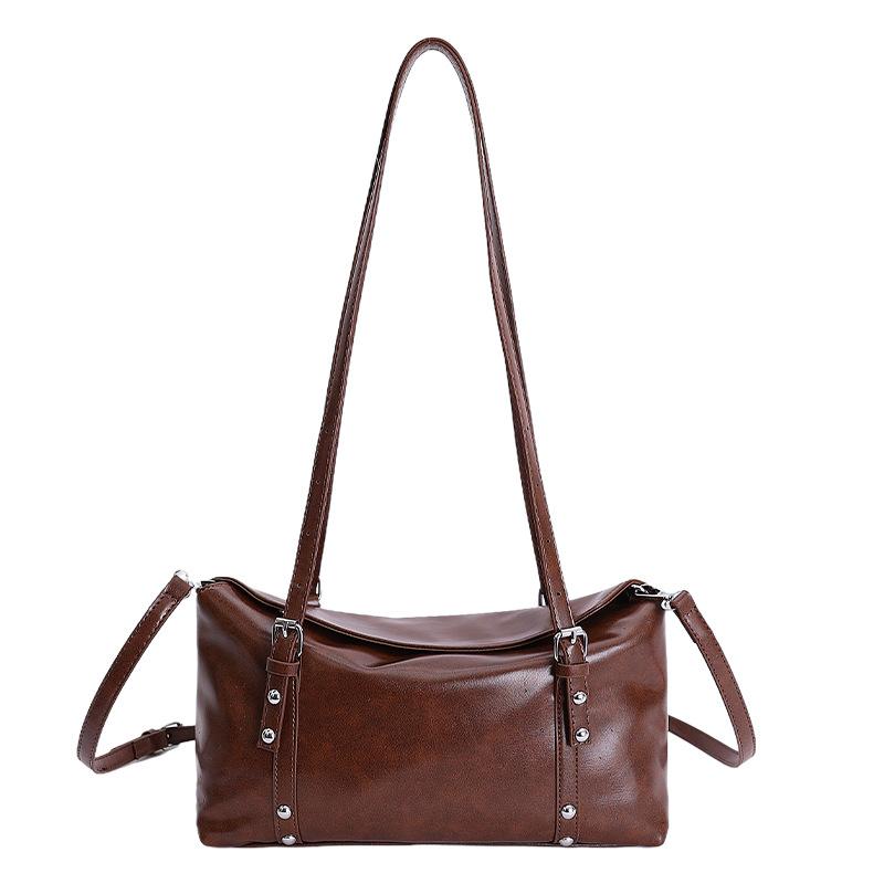 Oil Wax Leather Retro Underarm Bag Women's 2025 New High-end Niche Commuter Bag Fashion Shoulder Messenger Bag Tide