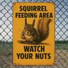 "Watch Your Nuts" Humorous Squirrel Metal Sign.