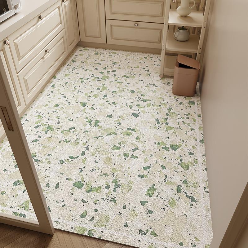 Kitchen Carpet Waterproof Oilproof Non-slip Floor Mat Imitation Tile Texture PVC Leather Rugs Household Large Size Foot Mats