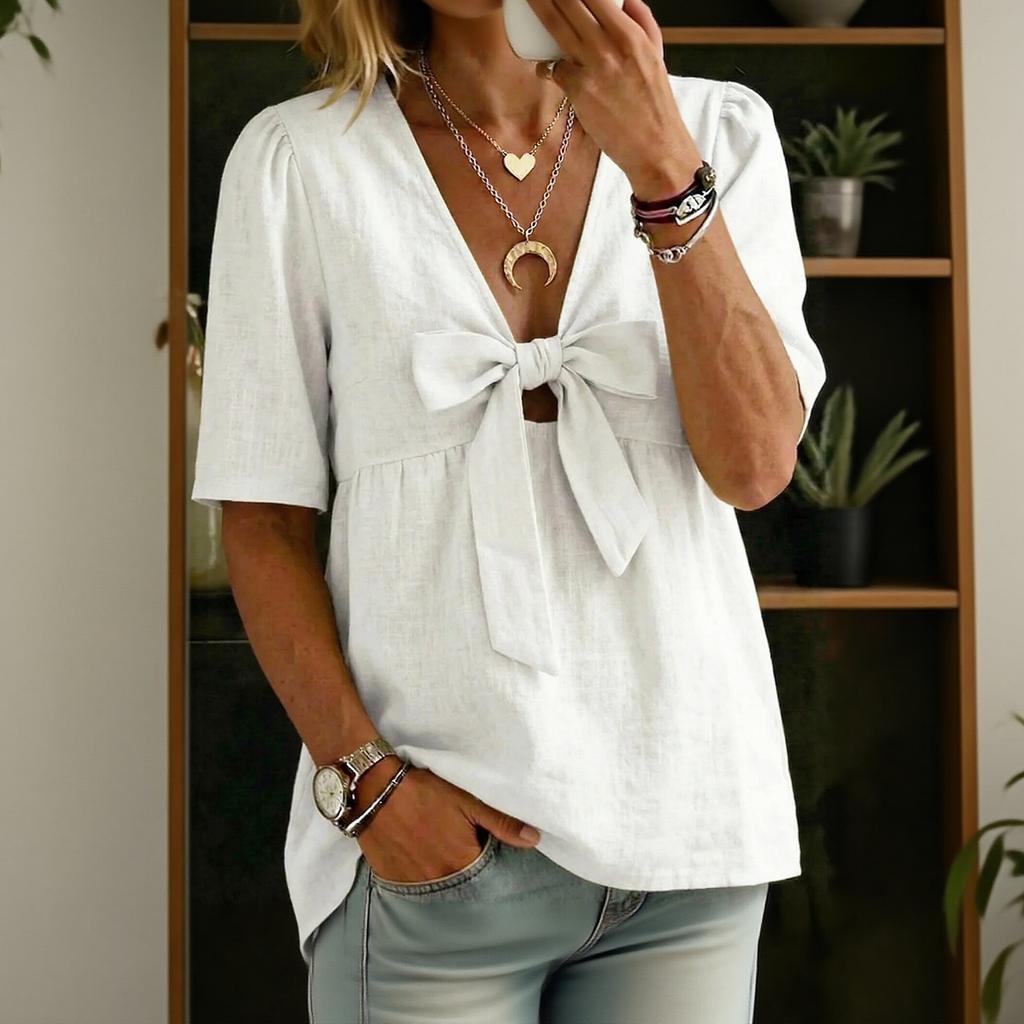 Women's Short-sleeved -color V-neck Stylish Top