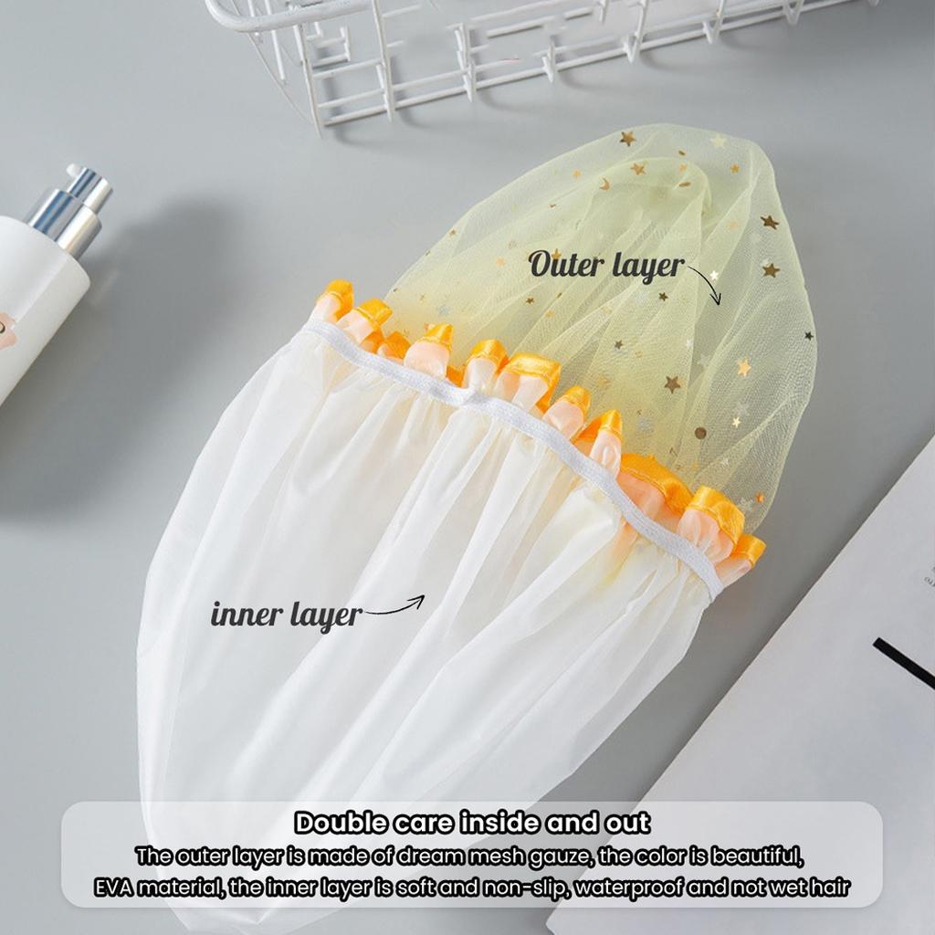 Double-layer Waterproof Shower Cap Fashion Bathing Caps Star Pattern Bathroom Hair Salon Supplies