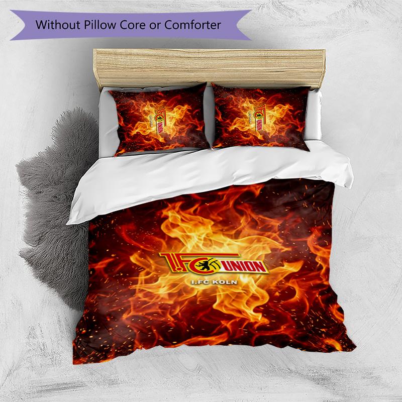 Set Lenzuola 3 Pezzi Stampato Union Berlin FC Traspirante Copripiumino con Federe Biancheria da Letto Decorativa per Camera da Letto Casa