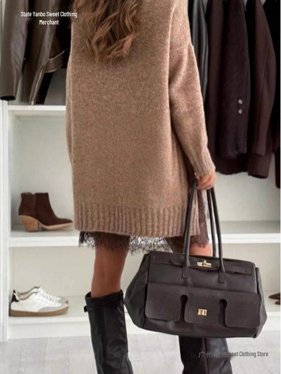 2026 Women's Winter Woolen Top & Dress Set - New Solid Color