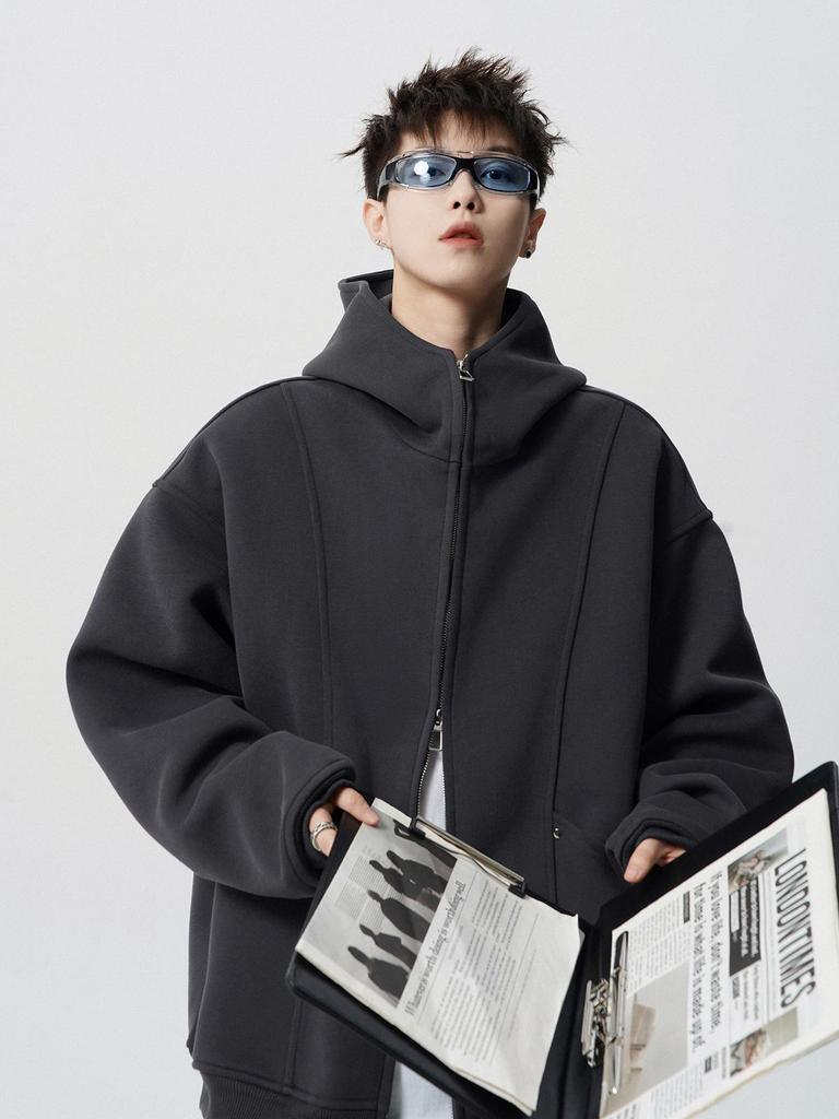 Men's Dark Grey Academic Style Hoodie - Heavyweight Autumn/Winter Trendy Brand Design for Couples