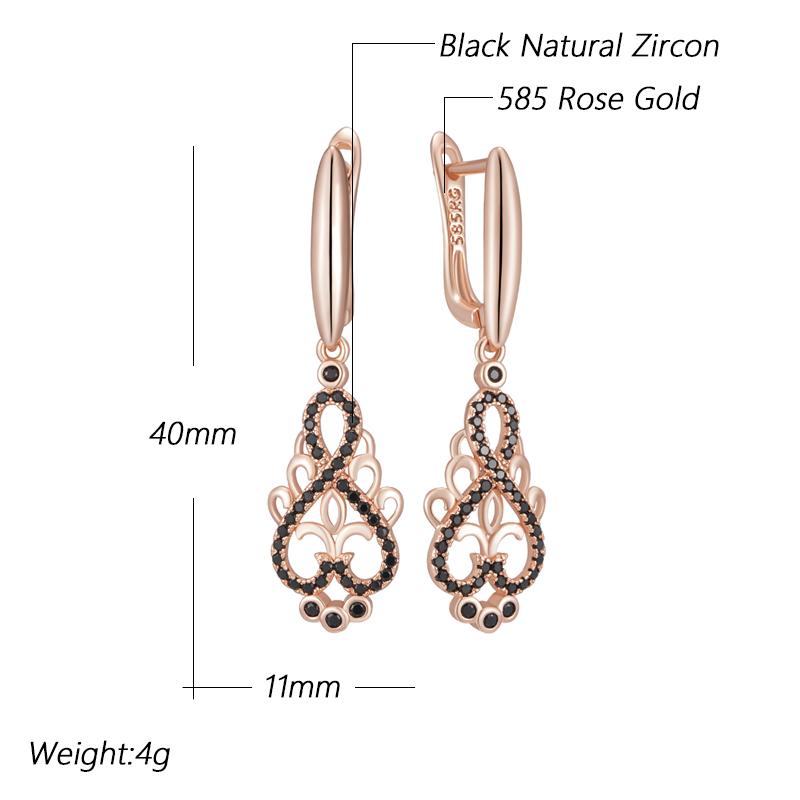 Trend  Rose Gold Color Crystal Flower Long Dangle Earrings Black Natural Zircon Accessories Daily Fine Women Jewelry