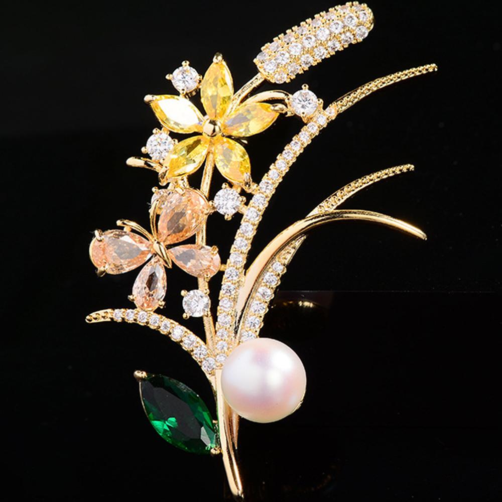 Crystal Flower Brooch Pin Rhinestone Wheat Ear Brooches Wedding Jewelry Gifts