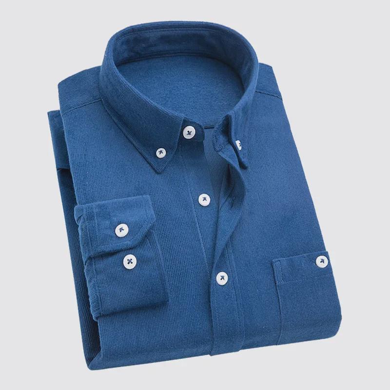 

Мужская приталенная вельветовая рубашка с длинным рукавом - повседневный деловой топ на весну/осень XL