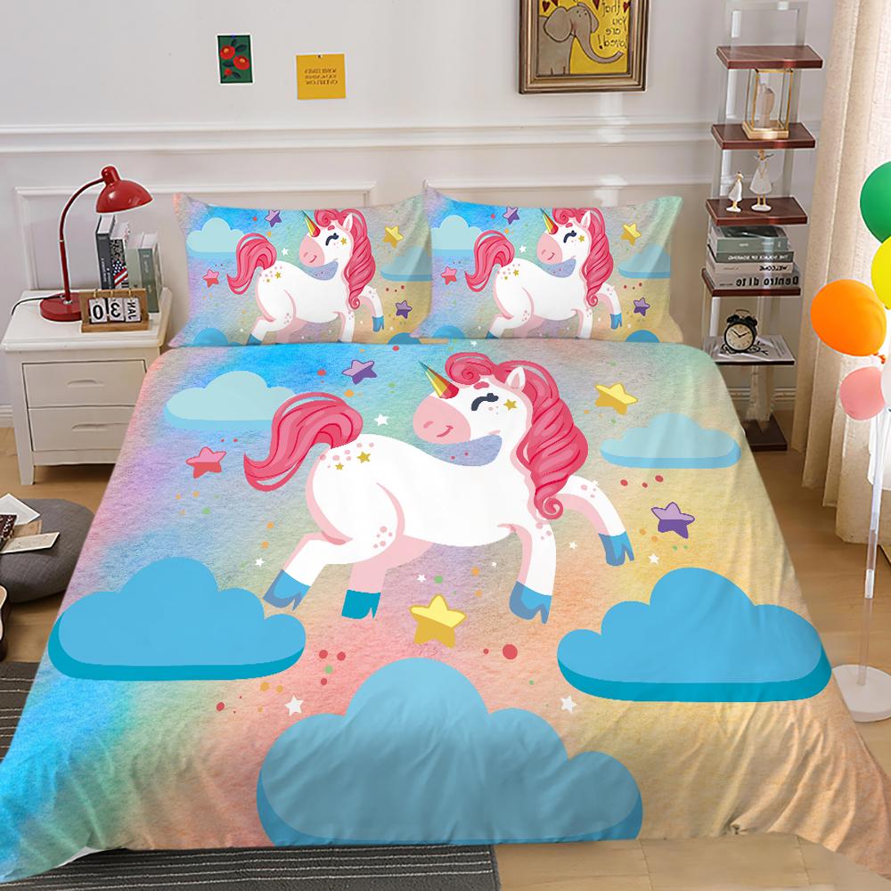 Unicorn Bedding Cover Set Print Comforter Cover Set Creative Bedding Suit Boys Girls Single Double Size Home Textiles