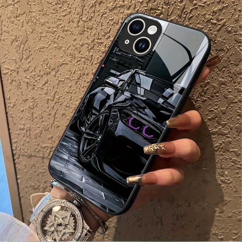 Black Car Purple Light Pattern Glass Phone Case For iPhone 17 Pro Max 16 15 14 13 12 11 Pro 16E 17Air 7 8 Plus XR XS X Cover