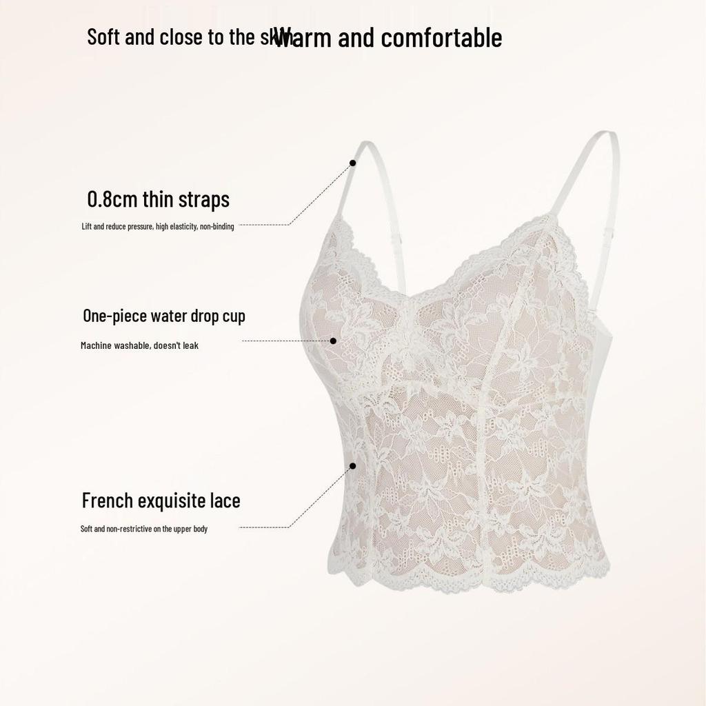Women's Fleece-Lined Lace Camisole Vest - Warm Padded Layer for Autumn/Winter