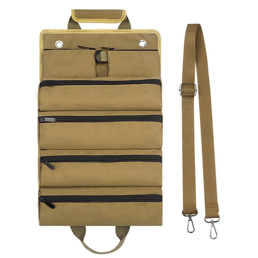 Rolling Tool Bag Organizer, Heavy Duty Oxford Fabric Electrician Tool Tote, Multi-Functional Auto Repair Storage Satchel with Shoulder Strap