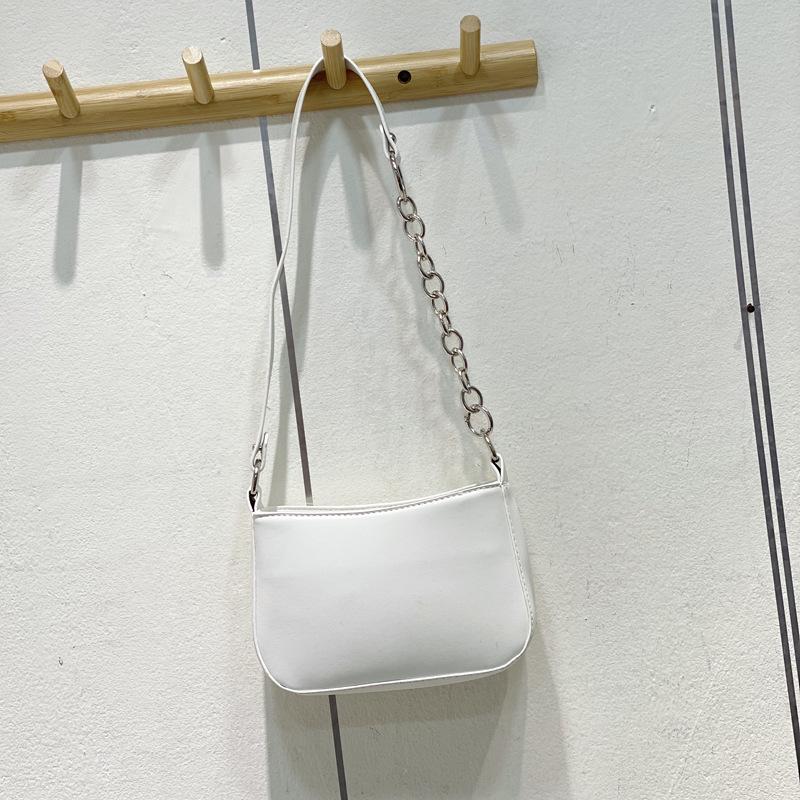 Korean Style Black Patchwork Metal Ring Underarm Baguette PU Shoulder Bag - Vintage Women's Crossbody Handbag